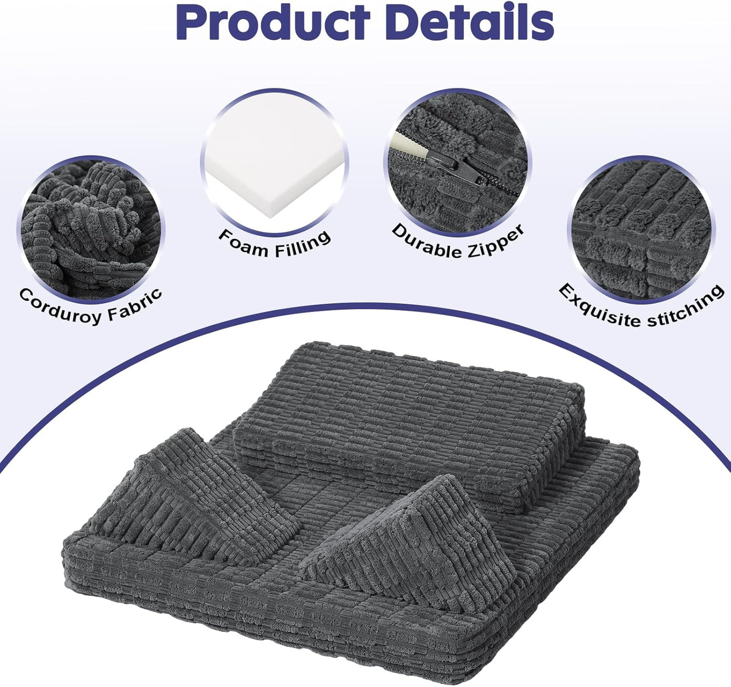 Meditation Cushion, Meditation Mat with Knee Support, Dark Grey | Large Washable Meditation Pillow for Sitting on Floor, Yoga Pillow with 2 Knee Cushions for Comfortable Sitting, 24x24in