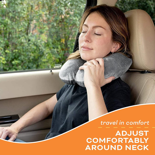 Travel Neck Pillow Washable Cover Comfortable Memory Foam Airplane Travel Accessories Essentials Plane Neck Support Pillow for Neck Pain Relief and Sleeping Grey
