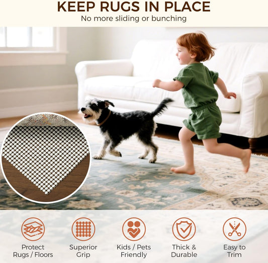 2 x 3 FT Rug Pad Gripper for Hardwood Floors, Non Slip Rug Pads for Area Rugs, Extra Thick Under Rug Padding, Protect Your Rugs & Floors