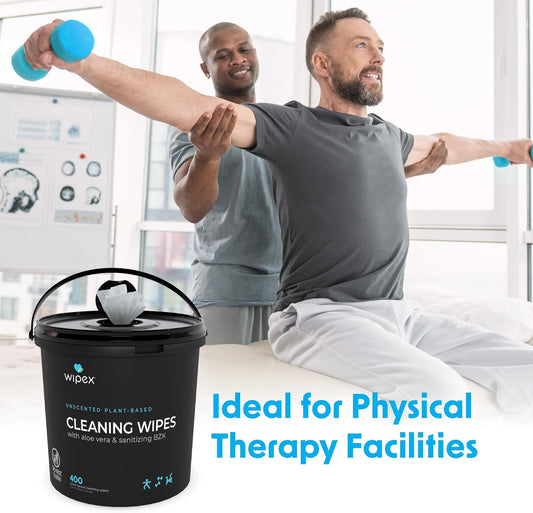 Gym & Fitness Cleaning Wipes, 400ct Dispensing Bucket with Sanitizing BZK for Hands, Great for Gym, Studios and Fitness Centers 400 Count (Pack of 1)