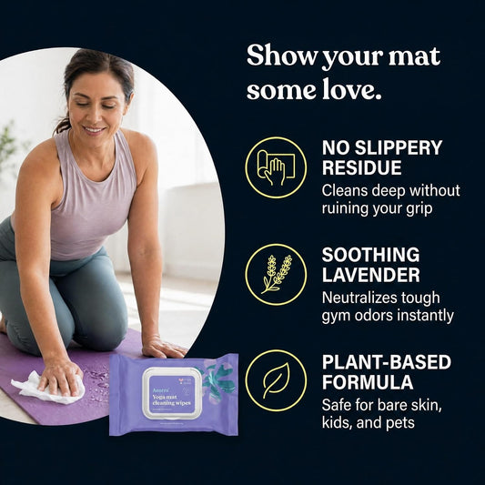 ASUTRA Yoga Mat Cleaning Wipes (Lovely Lavender), 1 Pouch (30 Wipes) - No Slippery Residue, Deep-Cleansing for Fitness Gear & Gym Equipment