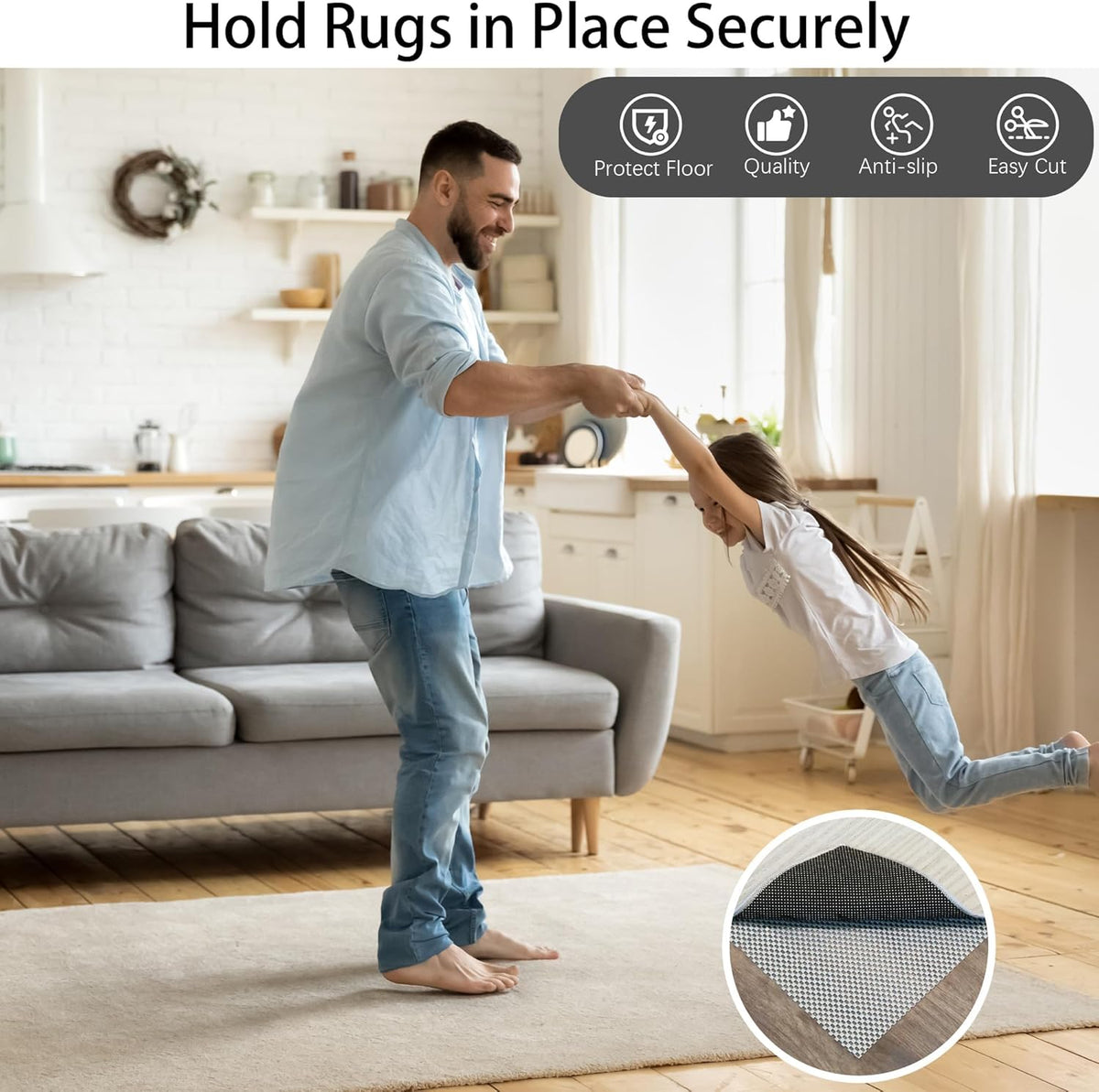 Non-Slip Mat Area Rug Pad Anti Slip Gripper Roll Rubber Matting Waterproof Floor Mat PVC Shelf Drawer Liner for Home, Office, Cars, Caravans (Gray, 30 x 200 cm)