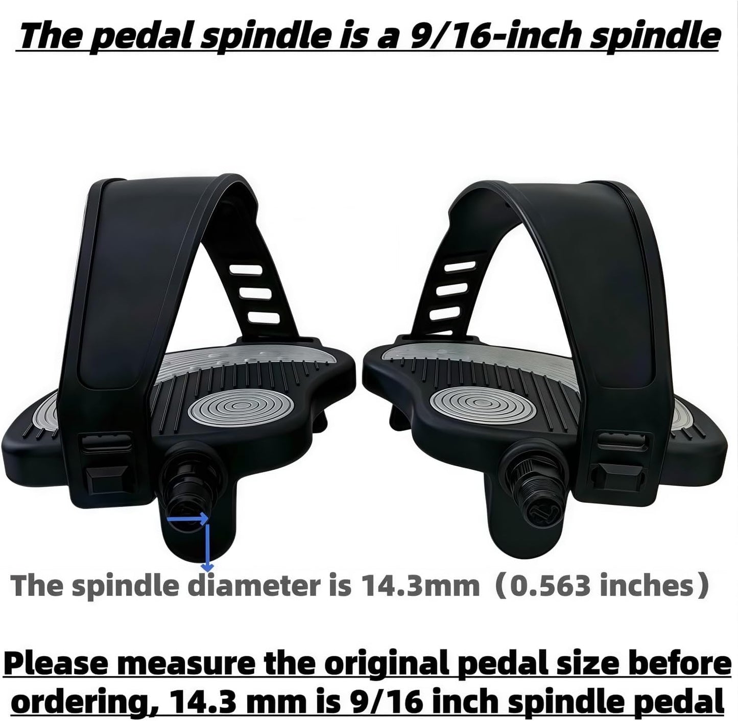 Pro-Grade Exercise Bike Pedals with Adjustable Straps - 9/16" & 1/2" Spindle for Indoor Peloton/Schwinn/Spin Bikes | Heavy-Duty PP Plastic & PVC Straps + 500lb Capacity