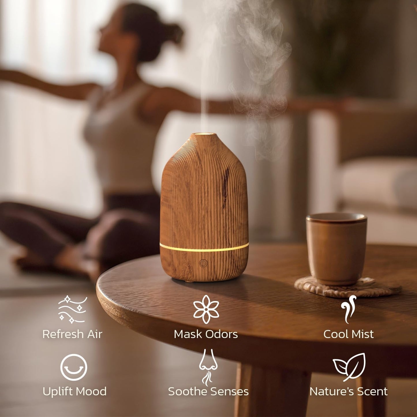 Essential Oil Diffuser, 100ml Aromatherapy Diffuser, Mini Ultrasonic Diffuser for Essential Oil, Home, Office, Cool Mist Humidifier with 7 Led Light, Auto Shut-Off, White