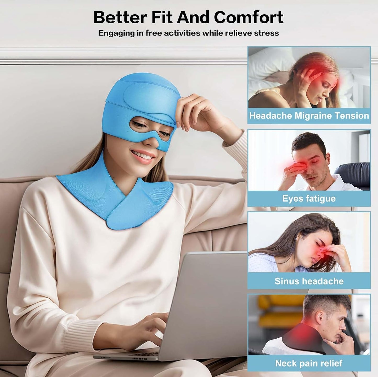 3 in 1 Migraine Relief Cap Neck Ice Pack Wrap Gel and Ice Eye Masks, Detachable Ice Caps with Eyes Masks, Hot and Cold Therapy for Relief of Headaches, Stiff Neck and Eye Fatigue