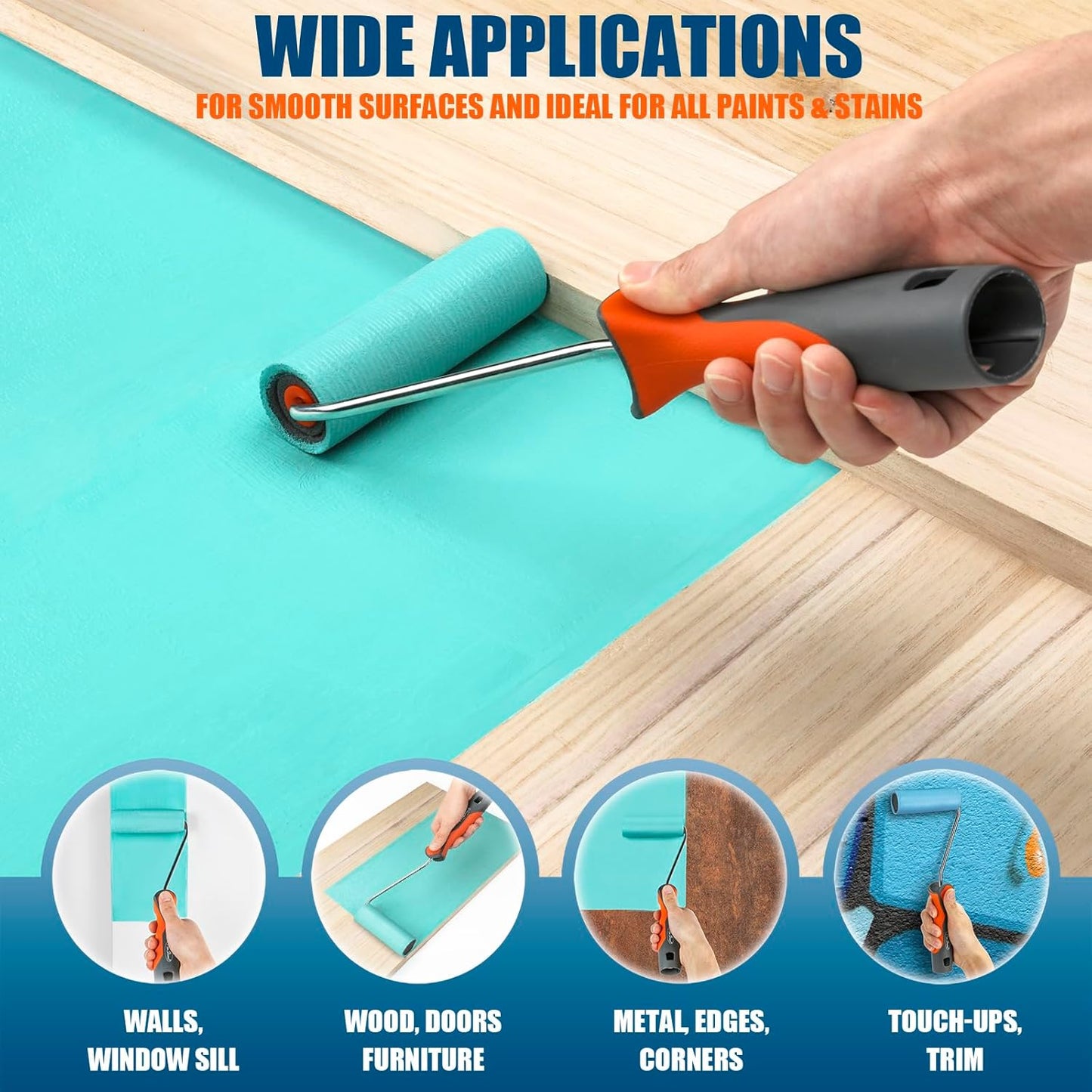 11 Pack 4" High Density Foam Paint Roller Kit, Special Caved-in Foam Roller for Smooth & Precision Finish, Small Black Foam Mini Rollers for Painting Walls, Cabinets, Doors, Furniture, Trim