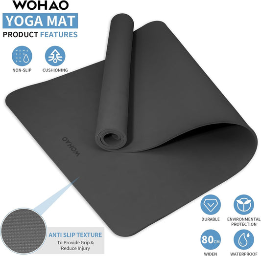 Extra Wide & Thick 8mm Yoga Mat, 72"x31.5" | Large Non Slip Exercise Mat, Premium POE Material, Superior Cushioning & Stability, With Strap for Home Gym, Pilates
