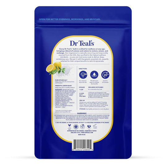 Pure Epsom Magnesium Salt Soak, Prebiotic Lemon Balm & Essential Oil, 3 lbs (Pack of 4)