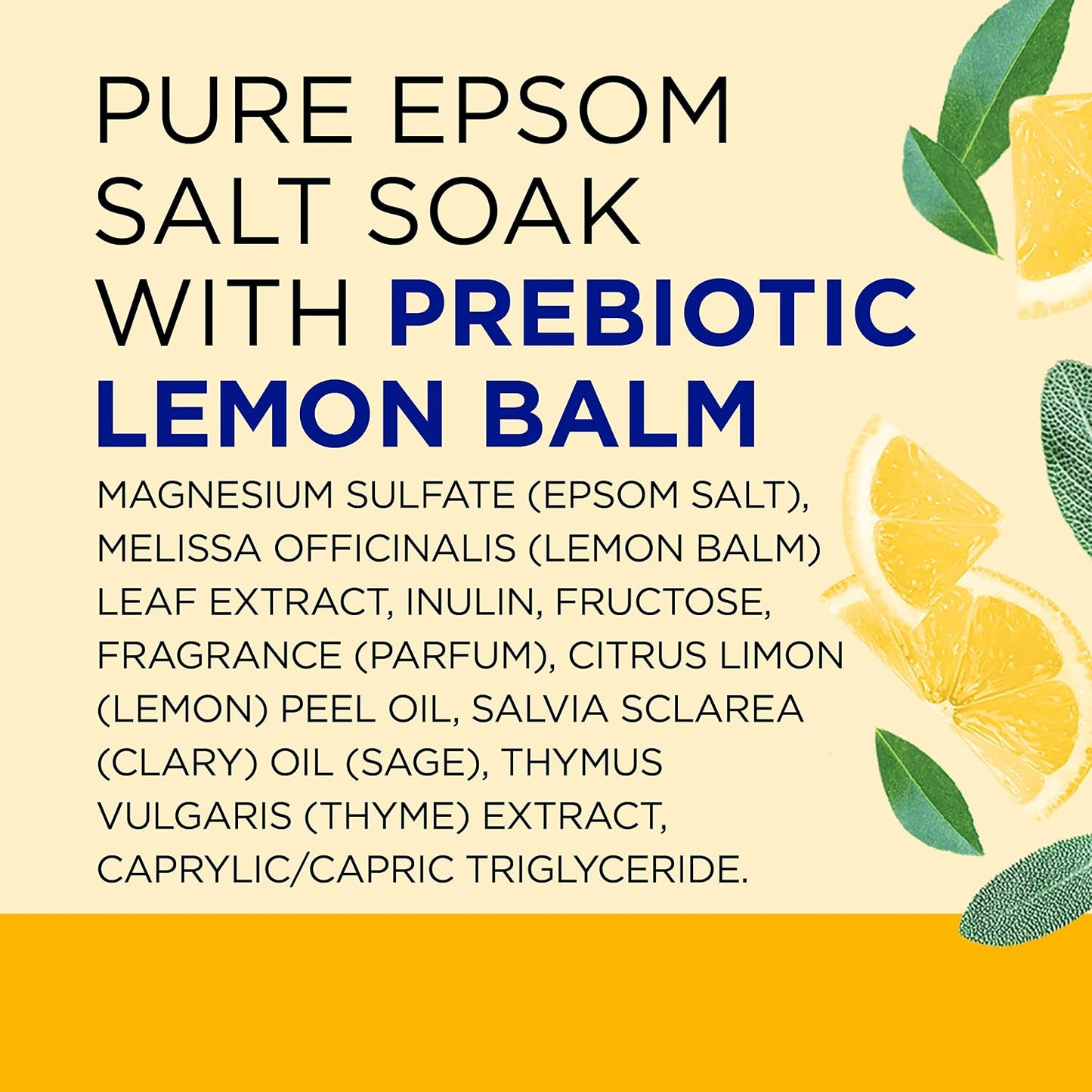 Pure Epsom Magnesium Salt Soak, Prebiotic Lemon Balm & Essential Oil, 3 lbs (Pack of 4)