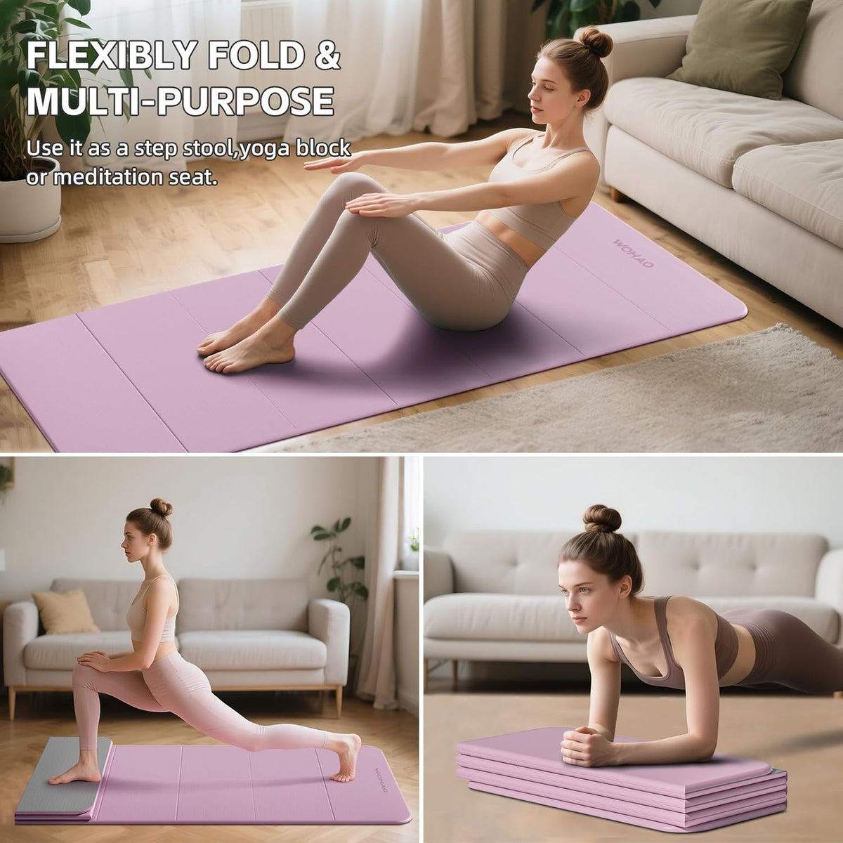 7-Fold Yoga Mat 70"x24" - 1/2 Inch Thick Folding Exercise Mat, Compact Non-Slip TPE Mat for Travel, Storage, Yoga & Home Gym, Lightweight & Portable