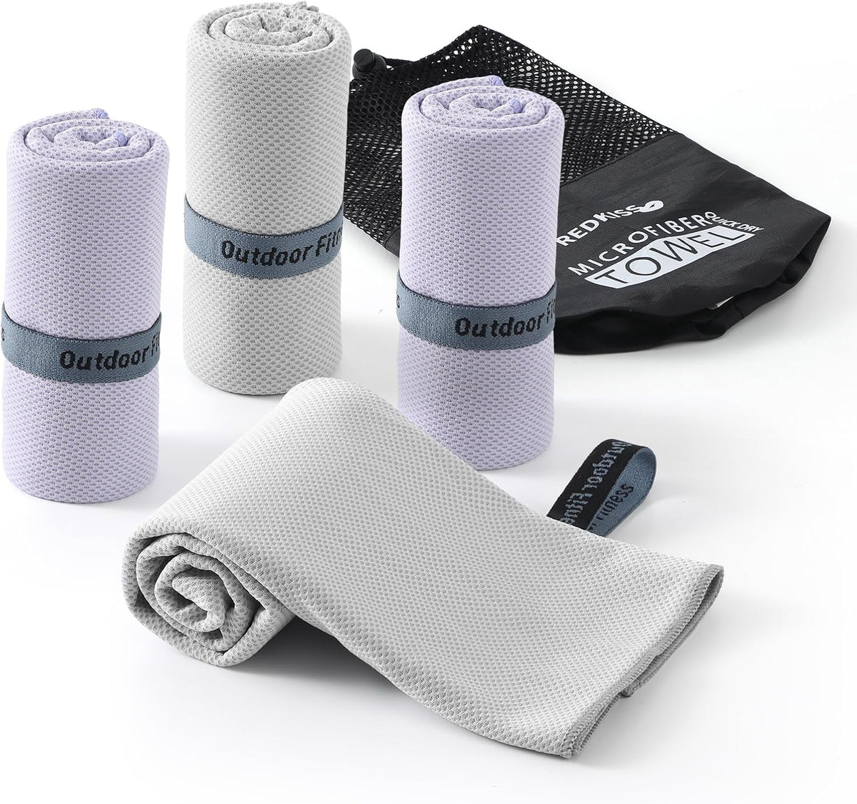 REDKISS 4 Pack Cooling Towels (39"x11"), Ice Towel, Soft Breathable Chilly Towel, Microfiber Towel for Sport, Running, Workout,Gym, Camping & More Activities - Grey
