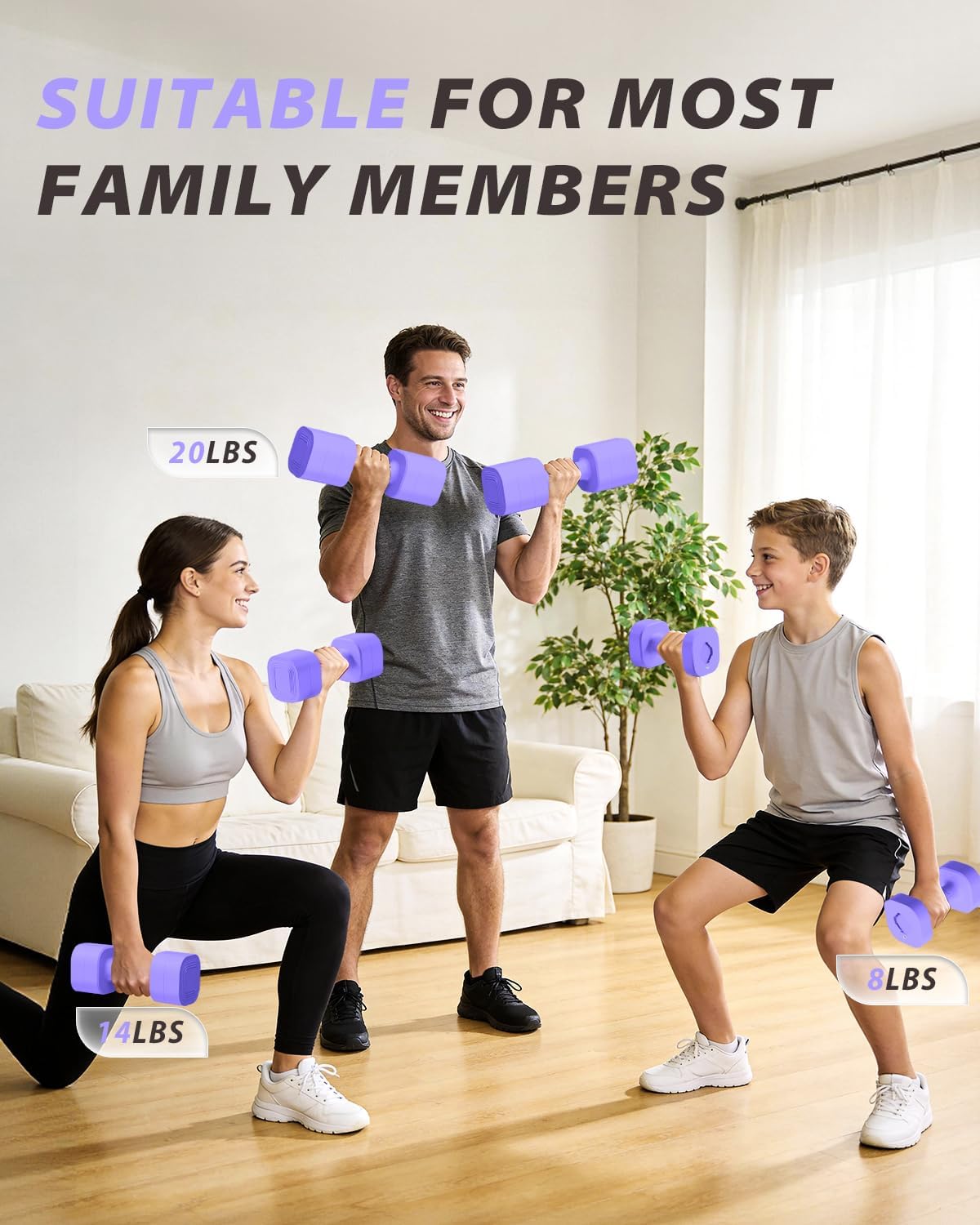 Adjustable Dumbbell Set of 2, Weights for Men and Women at Home, Anti-slip Handle, 3 in 1 Free Weights Dumbbells Set, 2lb/3lb/5lb/10lb/15lb/20lb for Pilates, Yoga, Strength Training