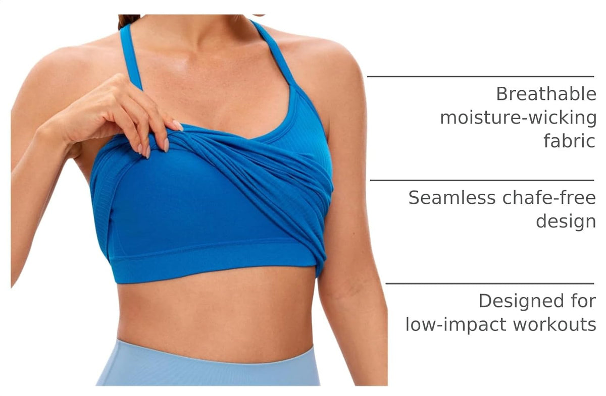 Seamless Rib Y Back Tank Tops | Light Support, Built in Bra, Removable Pads, Yoga, Ribbed, Scoop Neck, for Women