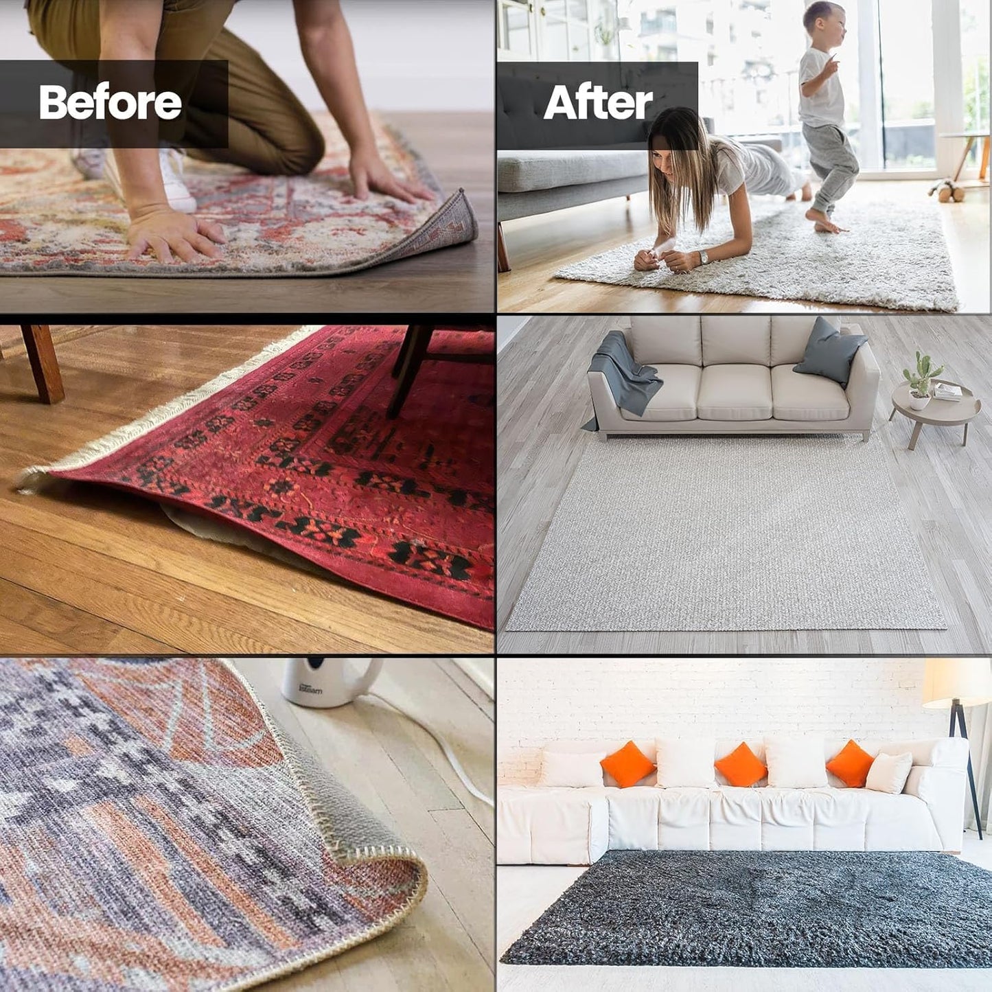 ® Heavy Duty Non-Slip Reusable Rug Corner Pads - Double-Sided Adhesive Pad for Corners and Sides on Hardwood Floors, Area Rugs - Keep Your Rug in Place (Pack of 4)