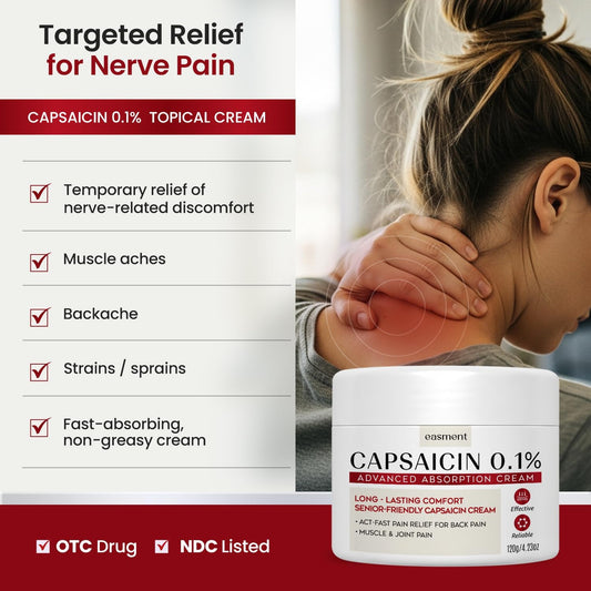 Capsaicin Pain Relief Cream – Topical & Muscle Pain Relief for Joint, Nerve & Back Pain – Medicated Pain Cream with Capsaicin 0.1% – Arnica, Aloe & Chamomile, 4.23 Fl Oz