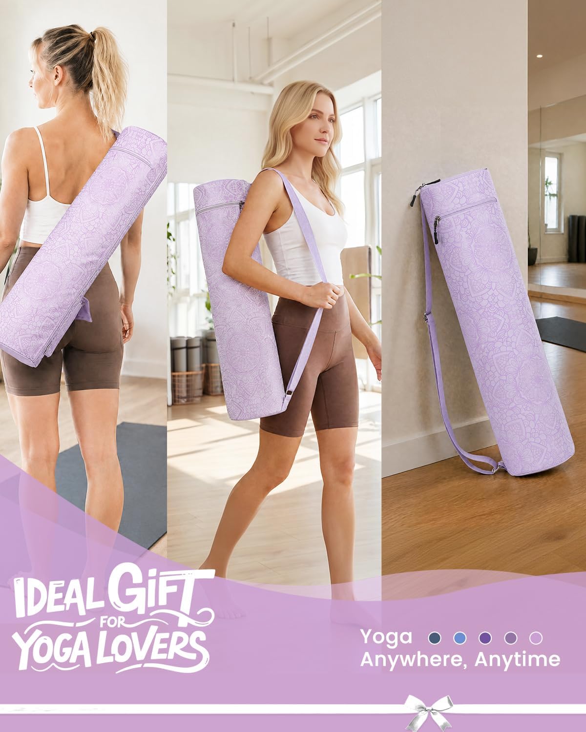 Yoga Mat Bag with Full-Zip Design, Fits Most Mats | 600D Oxford Fabric, Wet Pocket, Front Zip Pocket, Adjustable Strap, Fits Mats up to 26"