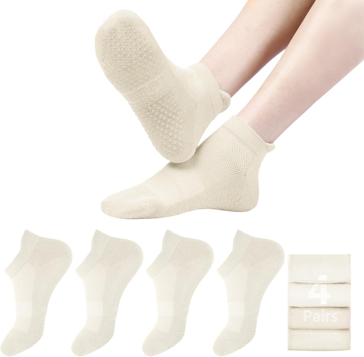 4 Pairs Grip Socks Pilates Socks for Women