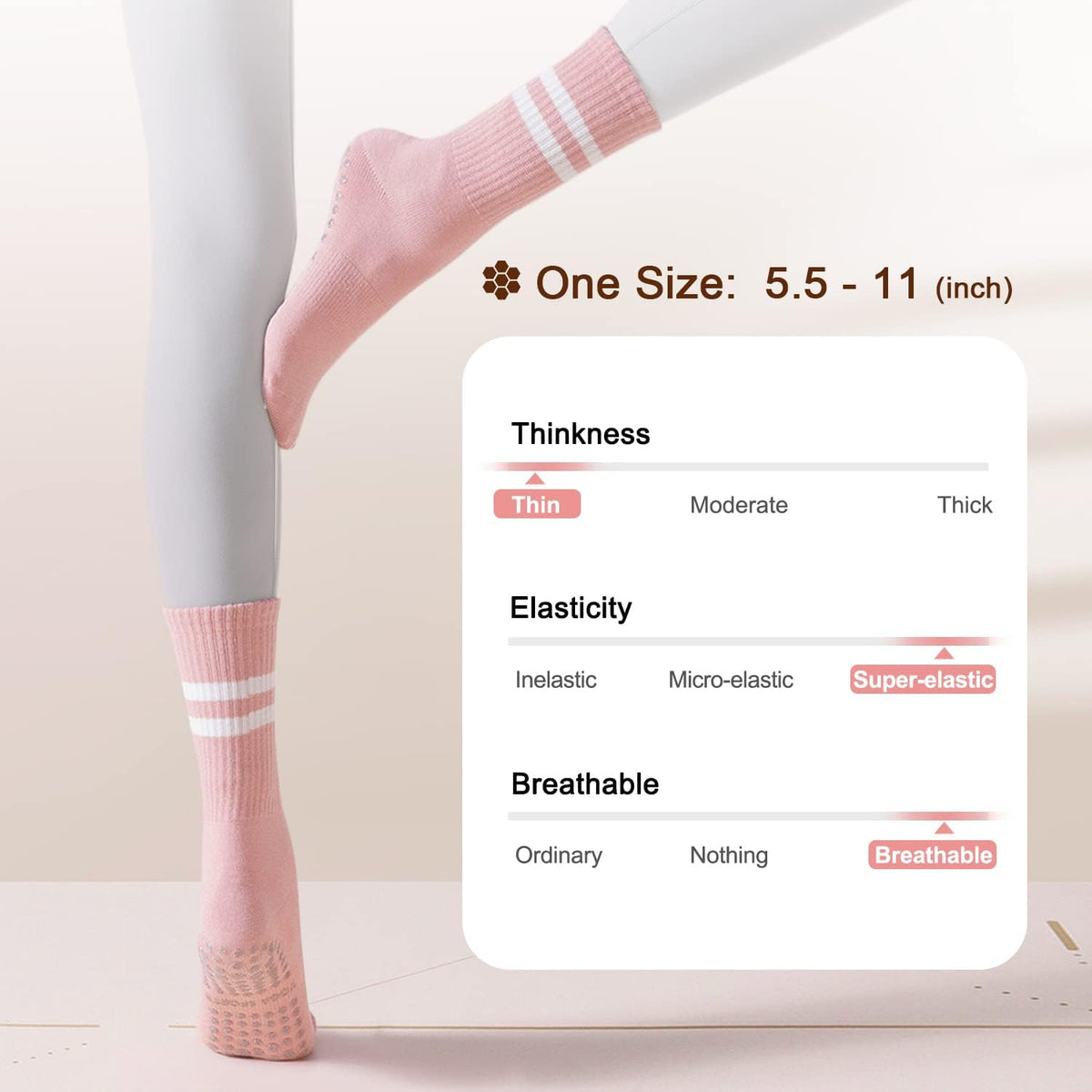 3 Pack Pilates Socks Yoga Socks with Grips for Women Non Slip, Workout, Pure Barre, Ballet, Dance, Hospital Socks