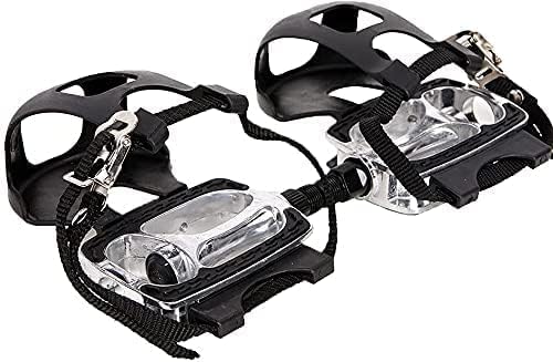 9/16 Bike Replacement Pedals with Adjustable Straps/Teo Clip for Exercise Bike, Mountain Bike, Indoor Stationary Exercise Bike, Indoor Home Gym