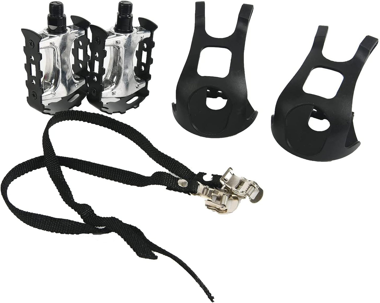 9/16 Bike Replacement Pedals with Adjustable Straps/Teo Clip for Exercise Bike, Mountain Bike, Indoor Stationary Exercise Bike, Indoor Home Gym