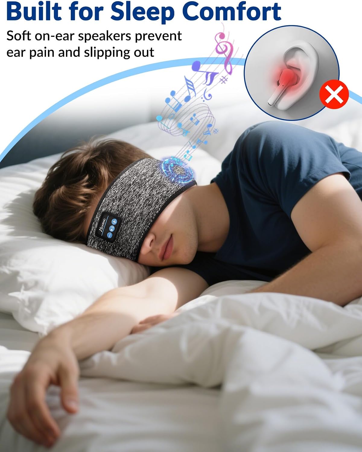 Adjustable Sleeping Headphones 2PCS Hook-and-Loop Bluetooth Headband