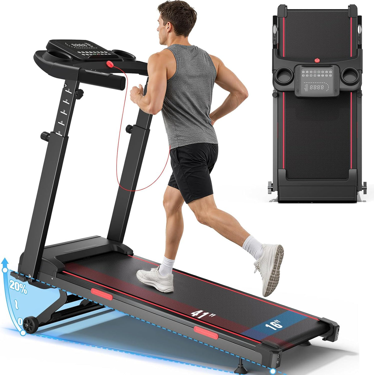 Treadmills for Home with 20% Auto Incline - Wide Belt, 8.7MPH Max Speed, 450LBS Capacity, 3.5HP Adjustable Height Handle Bars