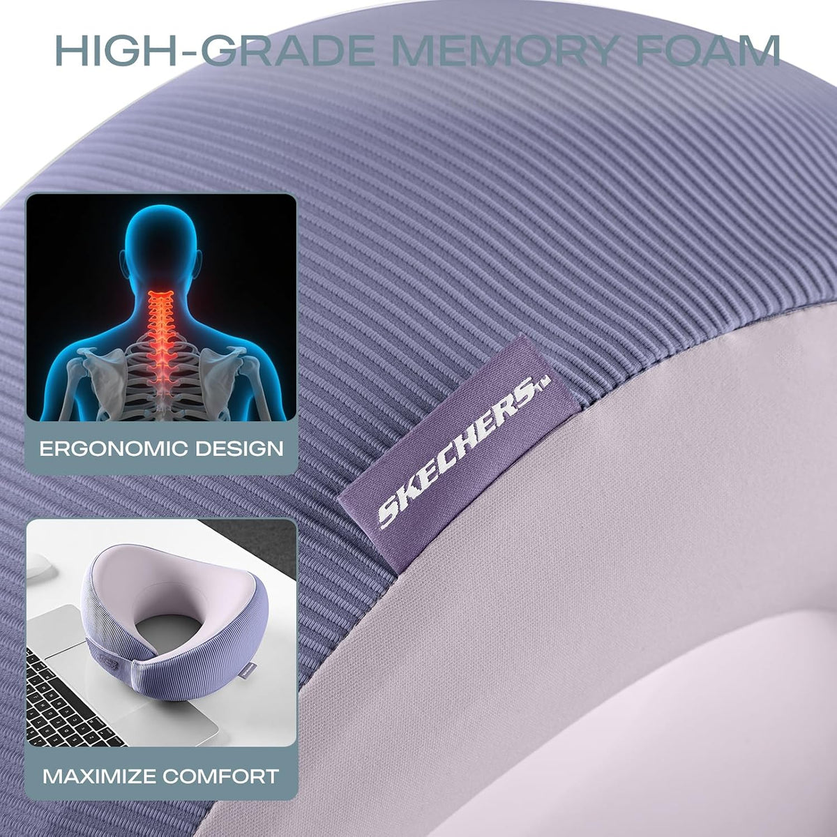 Memory Foam Neck Pillow, Comfortable & Breathable Travel Pillow,Neck Pillow Airplane for Travel, Car Rides, Home, and Office Use, Ergonomic Design for Men and Women,Purple