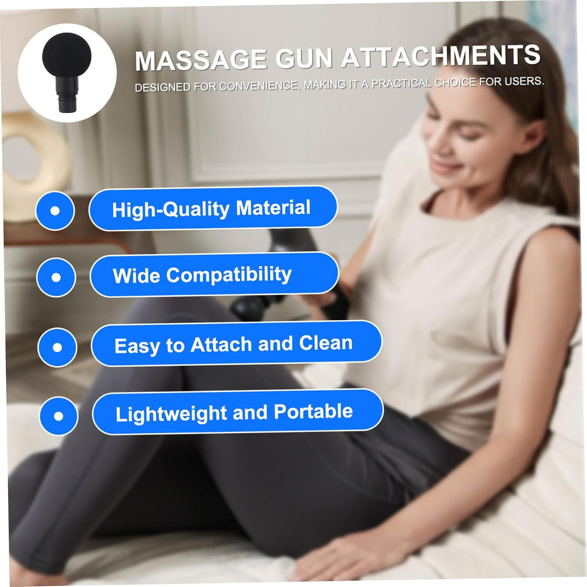 Massage Gun Attachments Round Shaped Massage Gun Heads ABS & PP Black Replacement Heads for Muscle Relaxing, Accessories Attachments