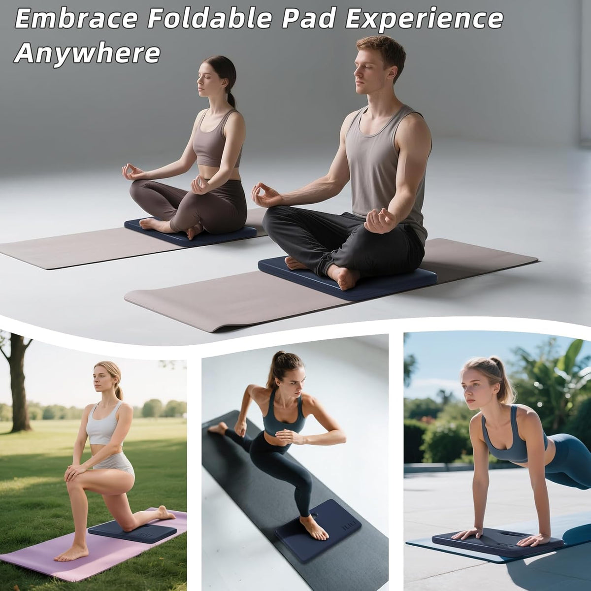 Yoga Knee Pad Foldable, TPE Soft Pad 24*17*0.5inch (Folding Size 17*12*1inch) for Knee Push-ups, Plank Support&Elbow/Knee Support, Portable and Lightweight for Yoga Pilates, Fitness Exercise, Outdoor