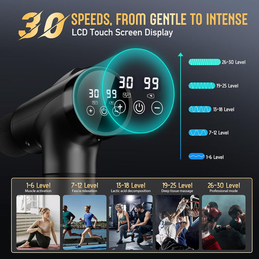 Deep Tissue 30 Speeds 9 Attachments Handheld (Black)