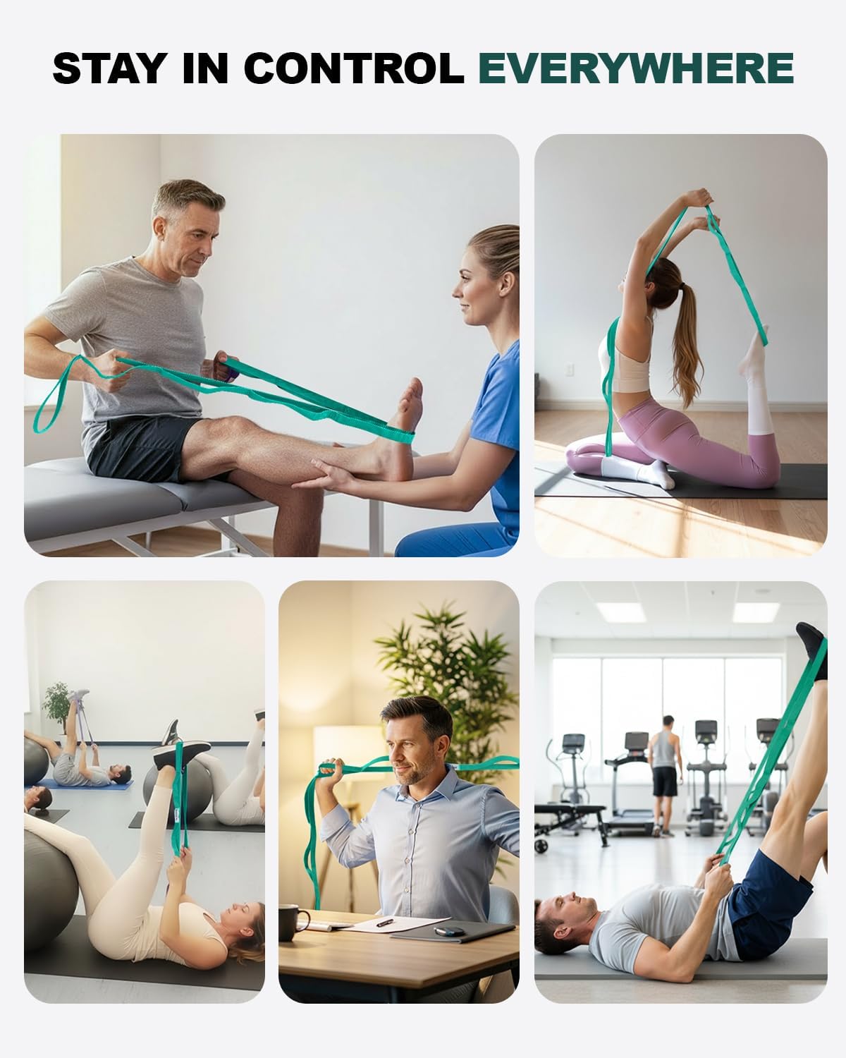 Non-Elastic Stretching Strap with Loops for Physical Therapy & Rehab, Knee Hip Leg ROM Post-Surgery, Yoga Strap for Stretching, Leg Lifter Strap Mobility Aid, Hamstring Calf Back