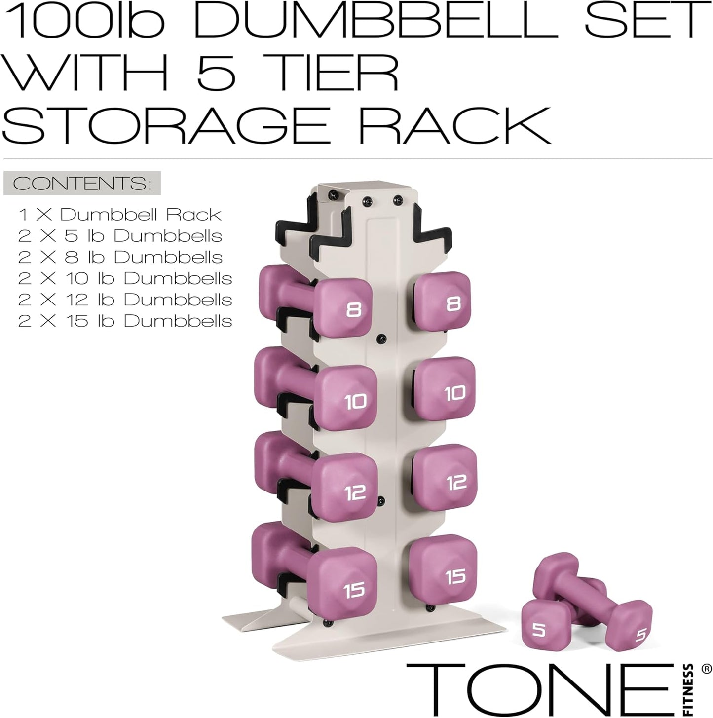 Neoprene Dumbbell Set with Storage Rack – Non-Slip, Anti-Roll Hand Weights for Home Gym Workouts | 20 lb, 32 lb, 50 lb, 60 lb & 100 lb Options