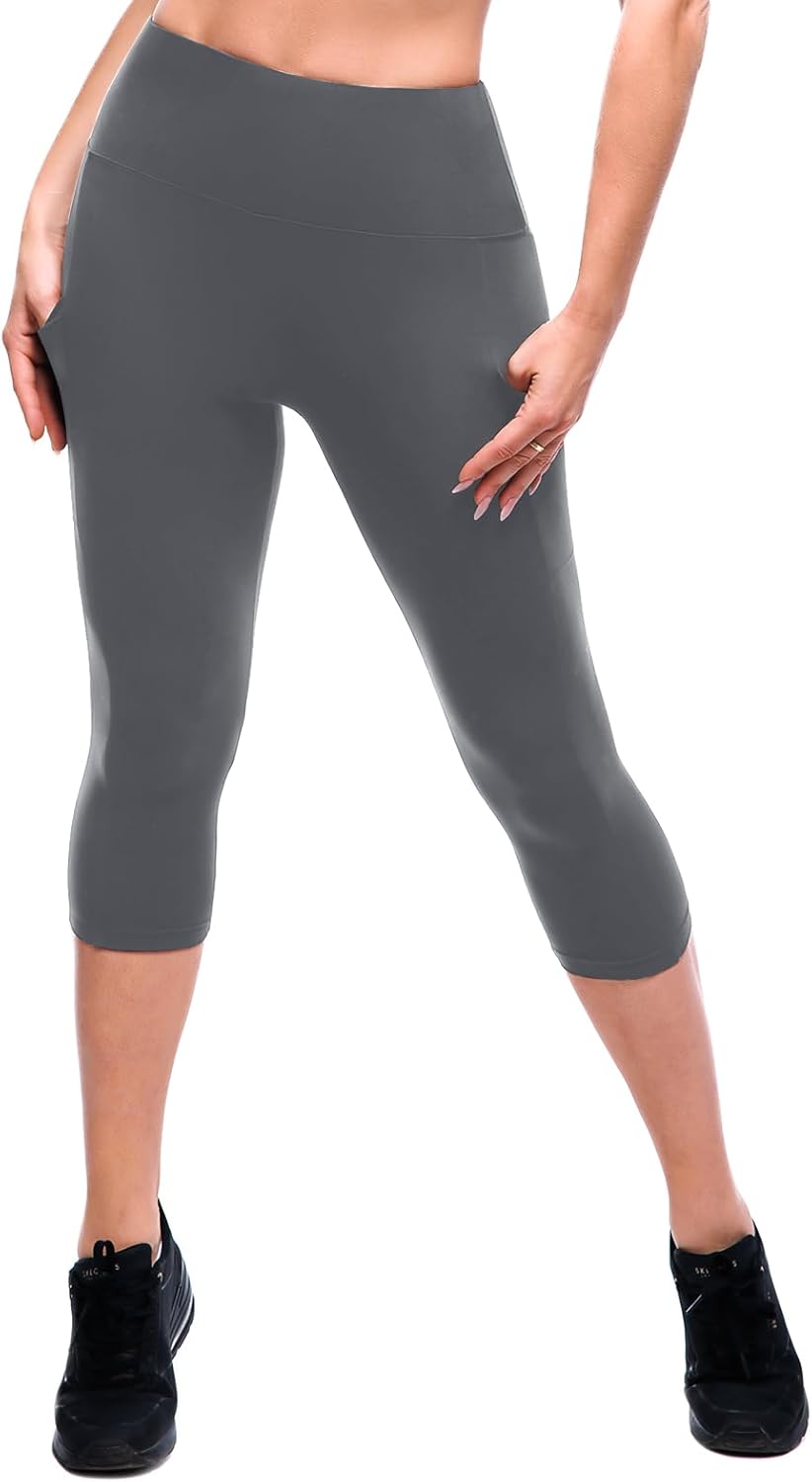 High Waisted Leggings with Pockets Women, Full Length Capri Buttery Soft Stretchy Yoga Pants