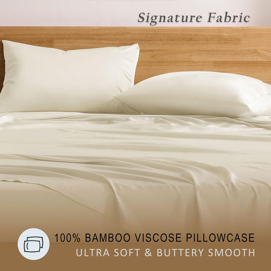 Luxury Pillow Case Set of 2 - Cooling Viscose Derived from Bamboo, Oeko-TEX, Breathabl Silky Soft Pillow Cases with Envelope Closure (Standard, White)