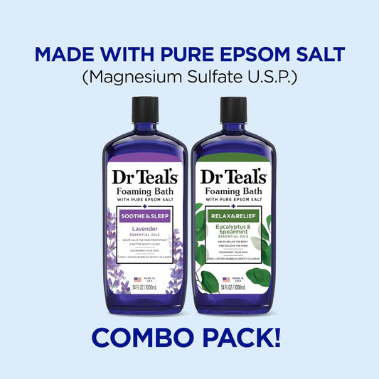 Foaming Bath with Pure Epsom Salt, Relax & Relief with Eucalyptus & Spearmint, 34 fl oz (Pack of 2)