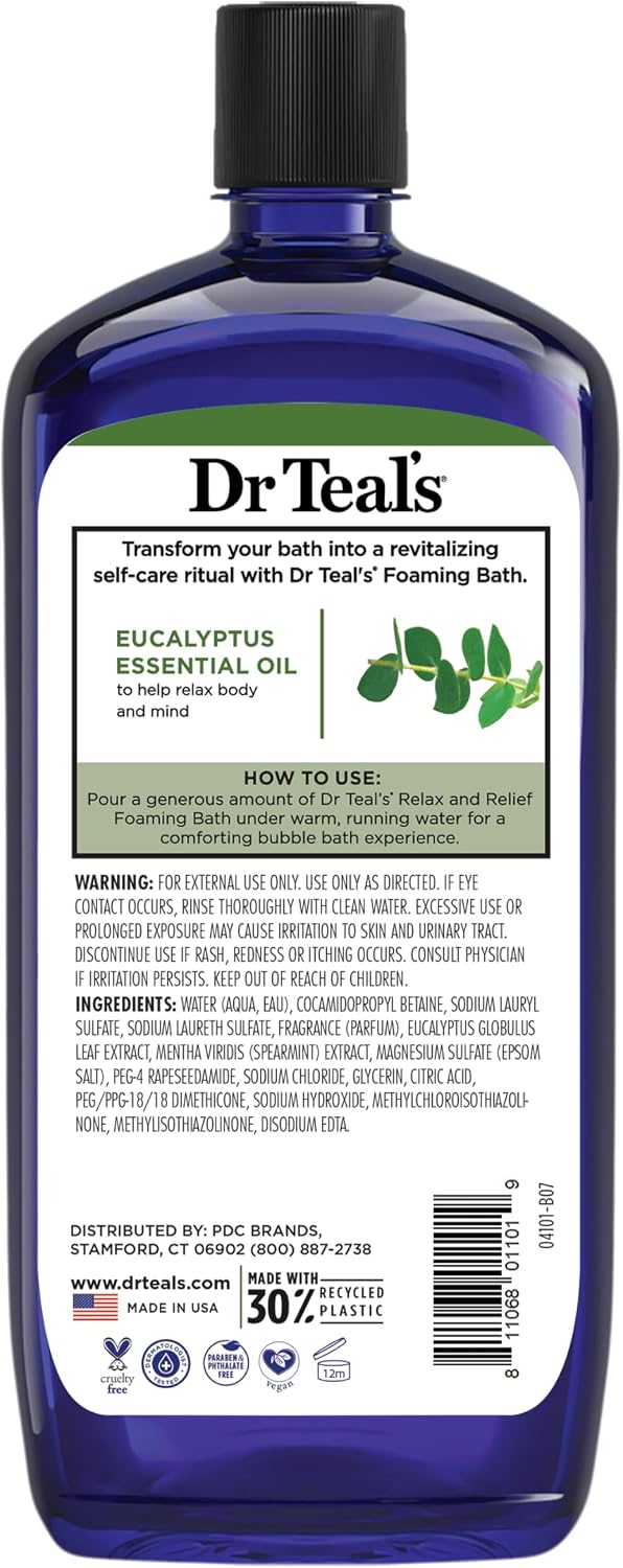 Foaming Bath with Pure Epsom Salt, Relax & Relief with Eucalyptus & Spearmint, 34 fl oz (Pack of 2)