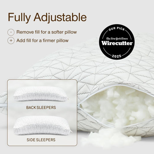 Coop Home Goods Original Adjustable Pillow, Queen Size Bed Pillow for Sleeping, Cross Cut Memory Foam Pillow - Medium Firm Back, Stomach and Side Sleeper Pillow, CertiPUR-US/GREENGUARD Gold
