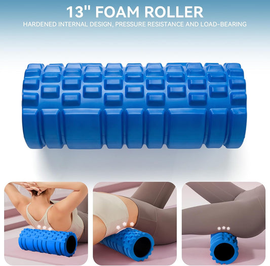 5 in 1 Foam Roller Set Trigger Point Exercise Foam Roller | Deep Tissue Muscle Massage Fitness Foam Roller, Massage Roller, Massage Ball, Stretching Strap, for Whole Body Orange