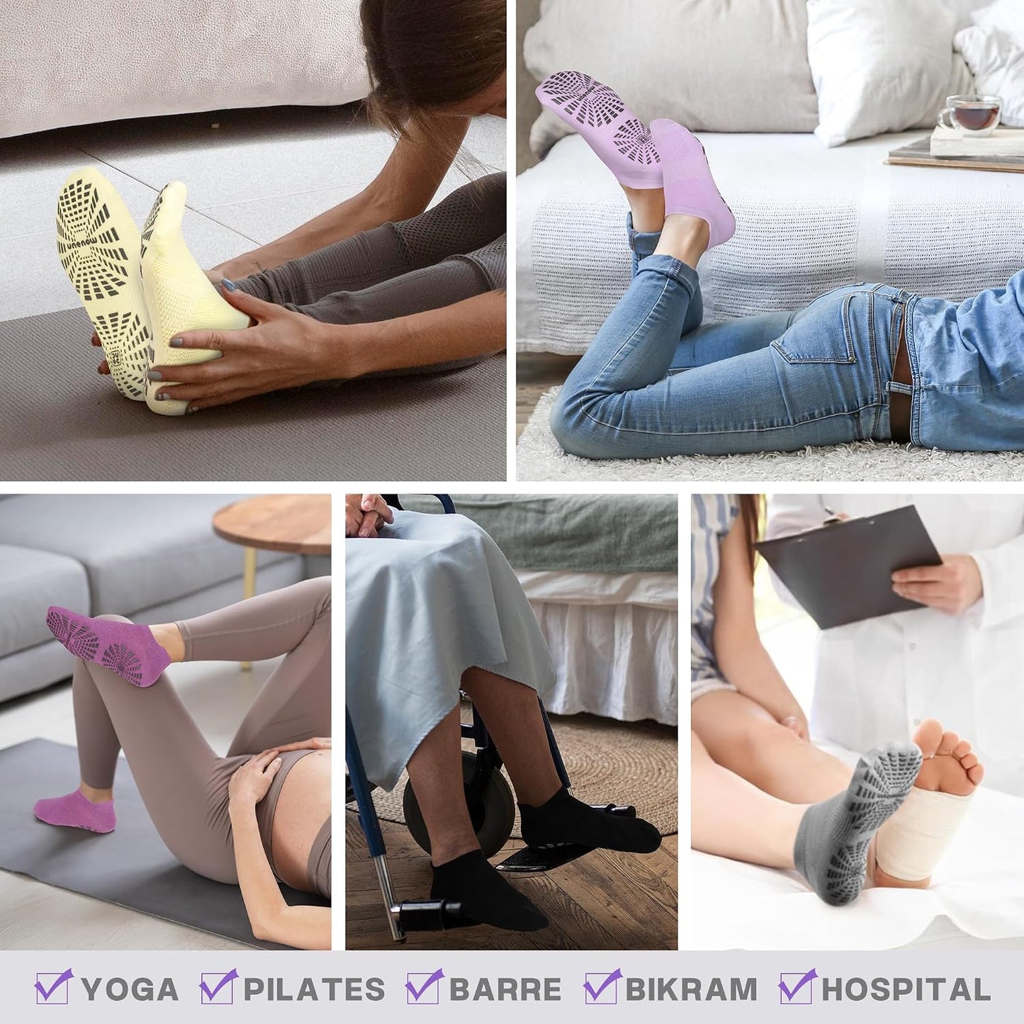 5 Pairs Pilates Socks for Women Non Slip Socks with Grips for Yoga Hospital Barre Barefoot