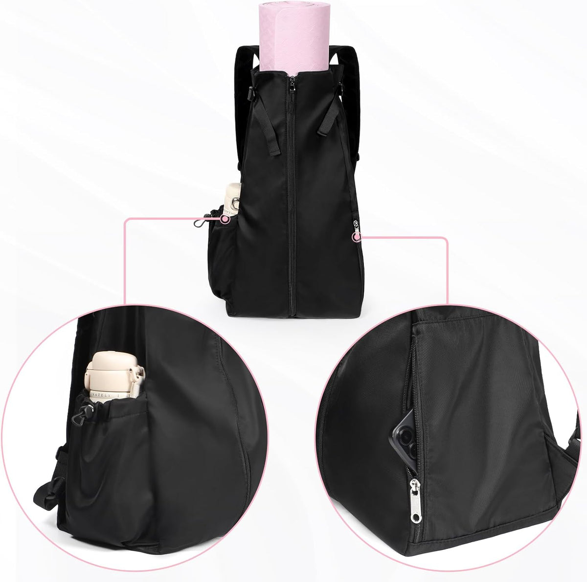 Yoga Mat Bag, Adjustable Yogamat Blocks Carrier with Backpack Straps and Side Pockets, Top-Opening Yoga Backpack for Yoga Accessories