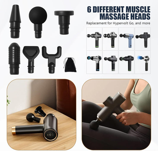 6 pcs Massage Gun Heads, Muscle Massager Gun Attachment, Deep Tissue Assorted Functions Relaxation Tool for Athletes and Fitness Enthusiasts, Replacement for Hypervolt Go