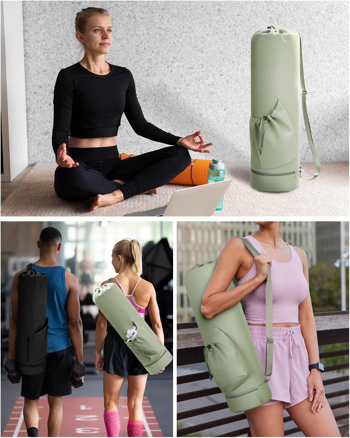 Yoga Mat Bag with Water Bottle Pocket & Wet Pocket for Women | Yoga mat carrier fits 1/8"-3/8" yoga mats, quick-access multi-pocket organization, lightweight for gym, Pilates & studio
