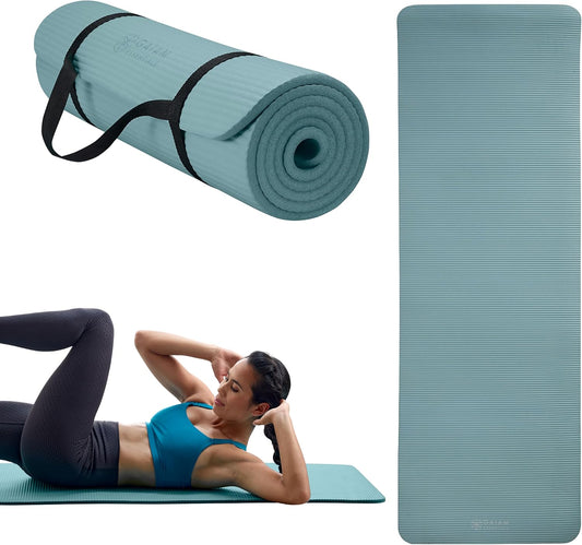 Thick Yoga Mat, Exercise & Fitness Mat with Easy-Cinch Carrying Strap | Non-Slip NBR Foam | Joint Cushioning | Yoga, Pilates, Fitness & Floor Workouts | 72"L x 24"W