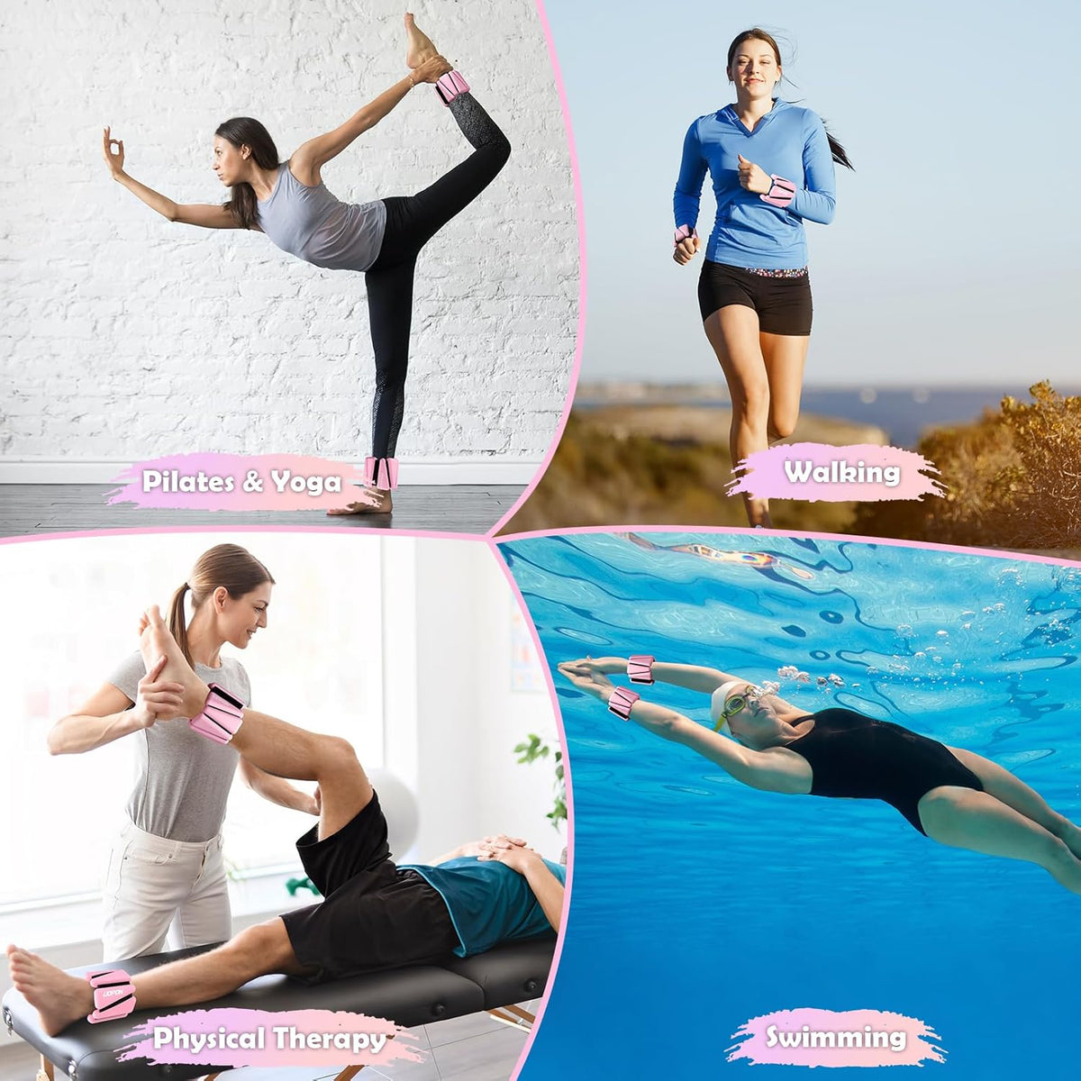 Wrist Ankle Weights for Women, Soft Silicone Wrist Weights Set of 2 for Walking, Pilates, Yoga, Barre & Strength Training, Weighted Bangles with Secure Non-Slip Fit for Arm & Leg Workouts, 2 lb / 4 lb