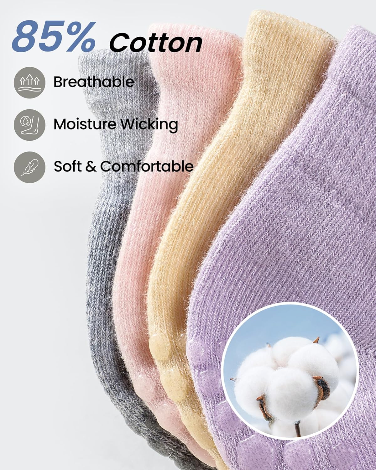 6 Pairs Grip Pilates Socks for Women, Grippy Non Slip Yoga Socks, Cute Cherry Grip Socks for Barre, Hospital, Athletic, Barefoot and Workout