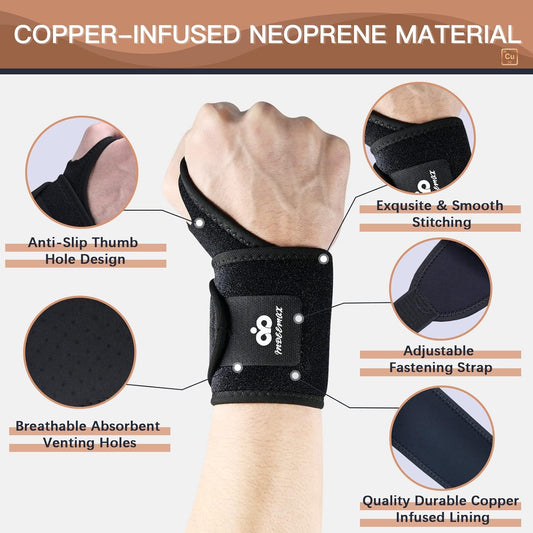 2 Pack Copper Wrist Brace Support for Carpal Tunnel, Pain Relief, Arthritis, Tendonitis, Adjustable Wrist Braces Compression Wraps Both Hands, Fit for Men and Women, Pink