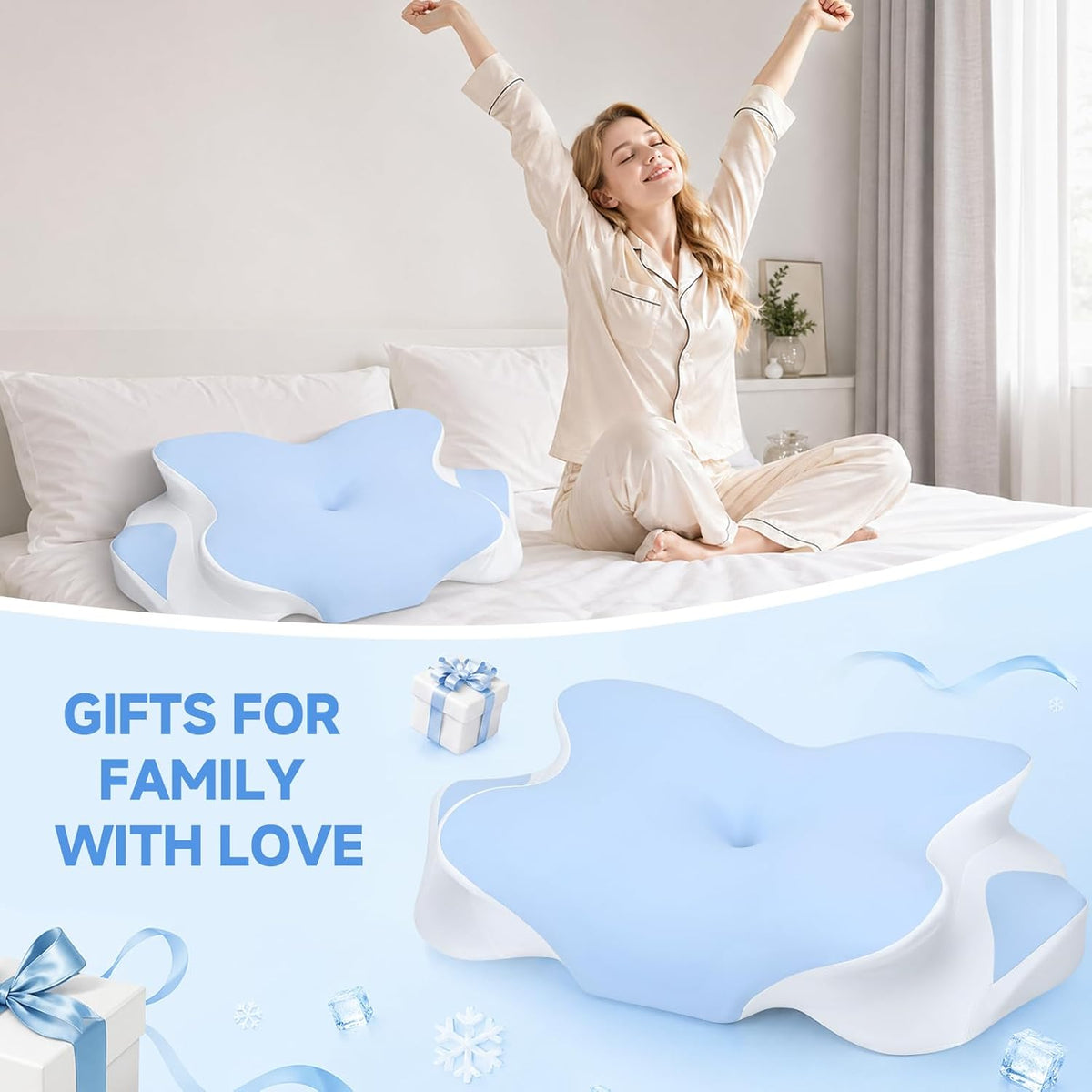 2026 New Cooling Memory Foam Pillow with Ice Silk Cover, Ergonomic Cervical Neck Support Pillow for Pain Relief, Nature Cooling Gel Pillow for Hot Sleepers Night Sweats, Side Sleeper Pillow (Blue)