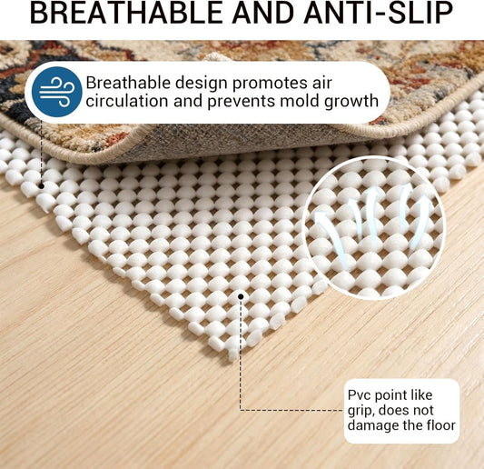 Non Slip Rug Pad Gripper for Hardwood Floors, 4x6 FT Anti Slide Rug Underlay, Eco Safe Odor Free, Cushioned Floor Protector, Cut-to-Size Multi-Purpose Pad