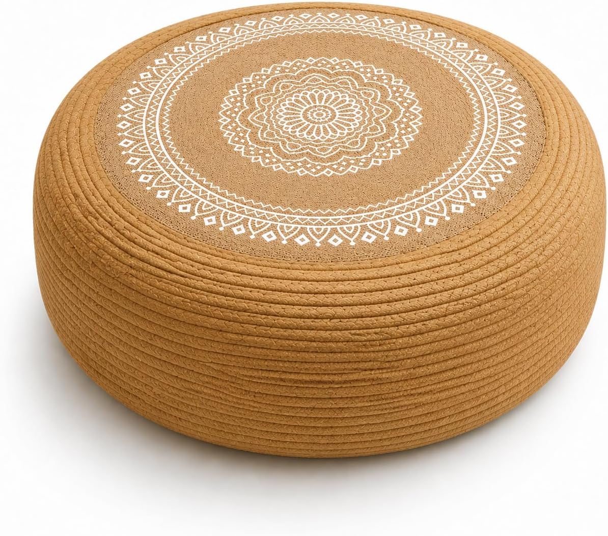 Handwoven Round Jute Cotton Ottoman, Breathable Tatami Floor Cushion, Comfortable Meditation Yoga Seat for Home Patio Garden Decor (Dia: 23.6")