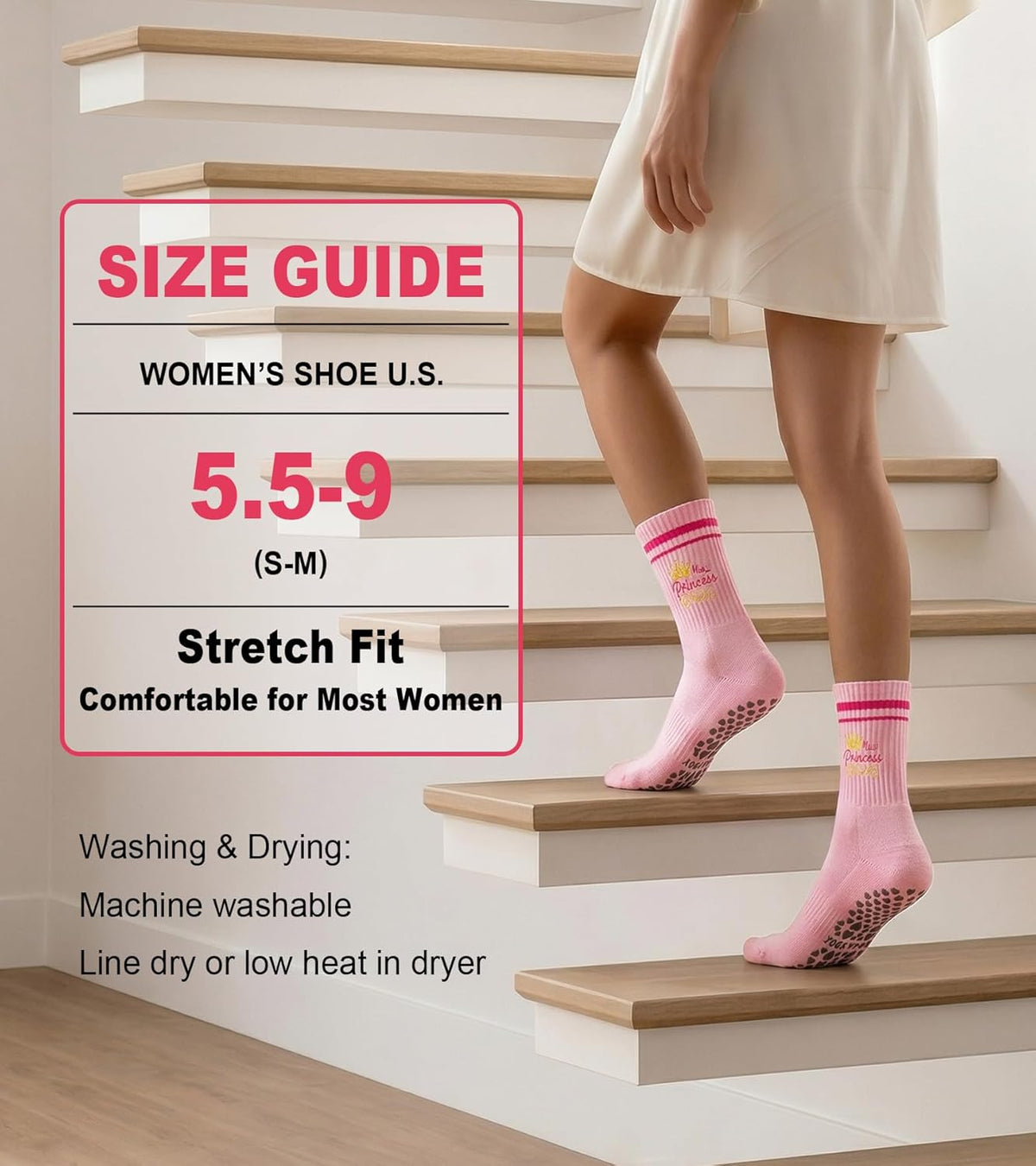 Pilates Socks for Women Non Slip Grip Socks for Yoga, Barre, Hospital, Barefoot Grippy Yoga Sock Womens Gifts 4 Pairs
